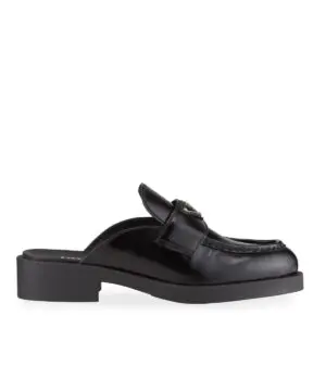 Prada Black Leather Logo Loafer Mules-20256455