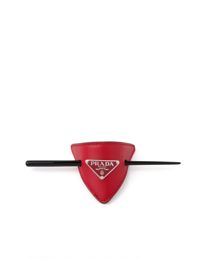 Prada Red Leather Hair Clip - Image 3
