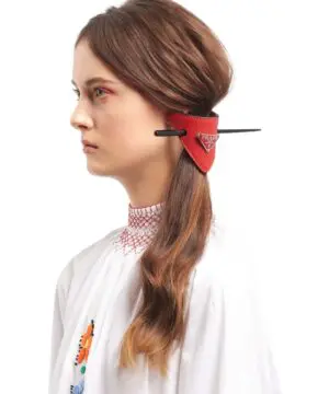 Prada Red Leather Hair Clip-20255570
