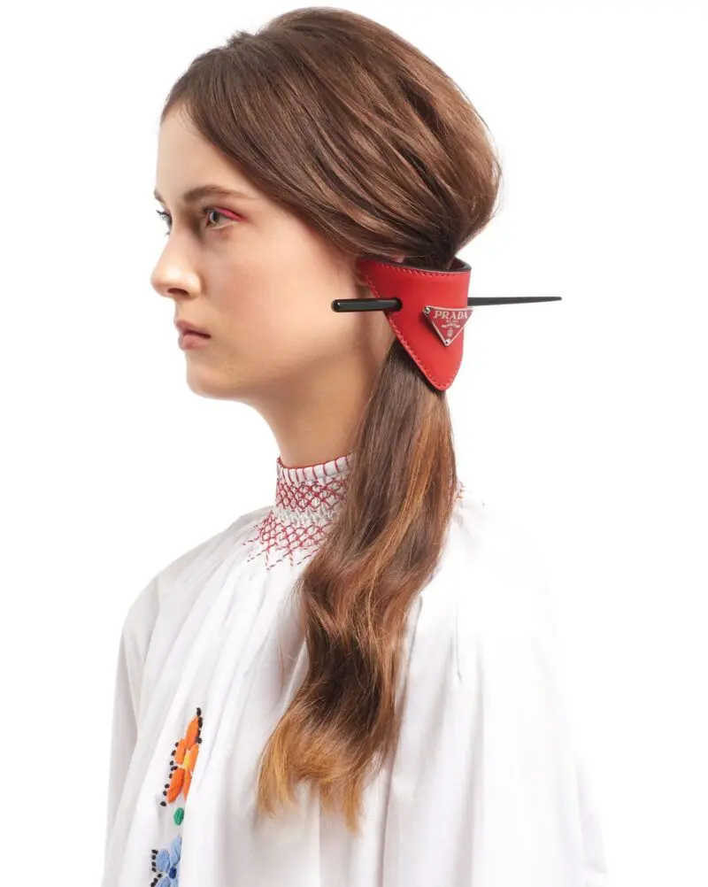 Prada Red Leather Hair Clip-20255570