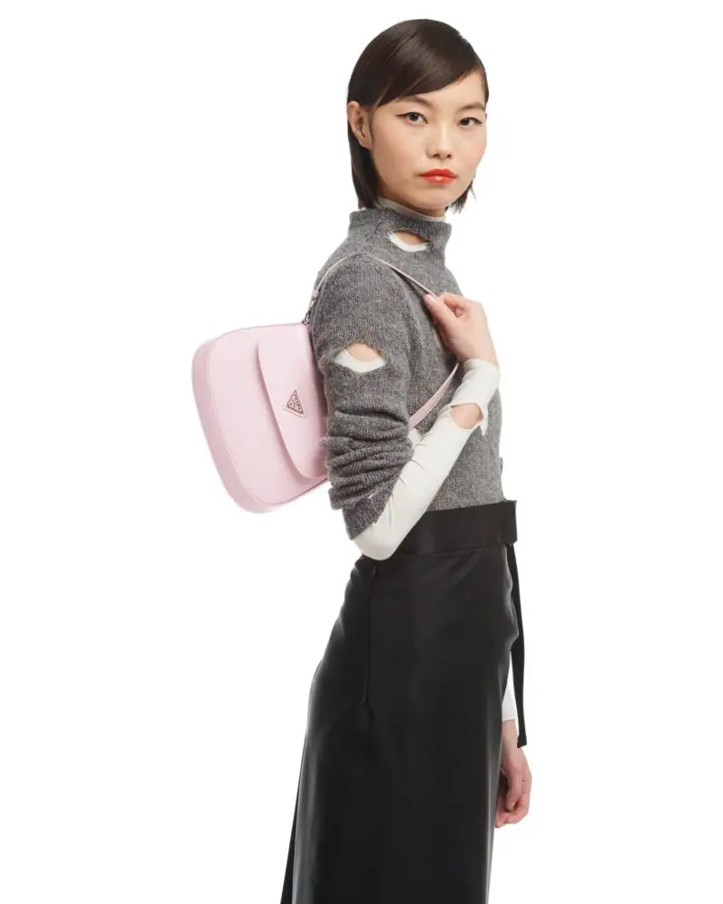 Prada Cleo Brushed Leather Shoulder Bag With Flap, Orchid Pink - Image 2