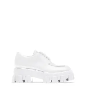 Prada Monolith Brushed Leather Lace-Up Shoes, White-20256473