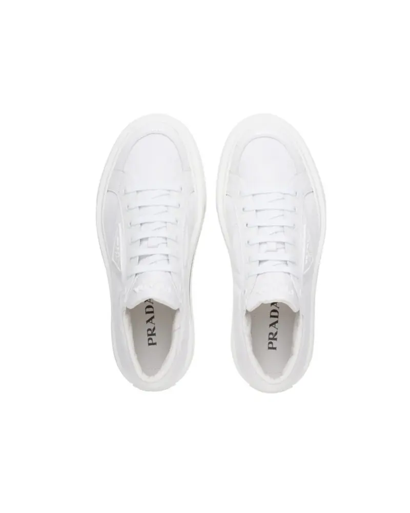Prada Macro Re-Nylon And Brushed Leather Sneakers, White - Image 4