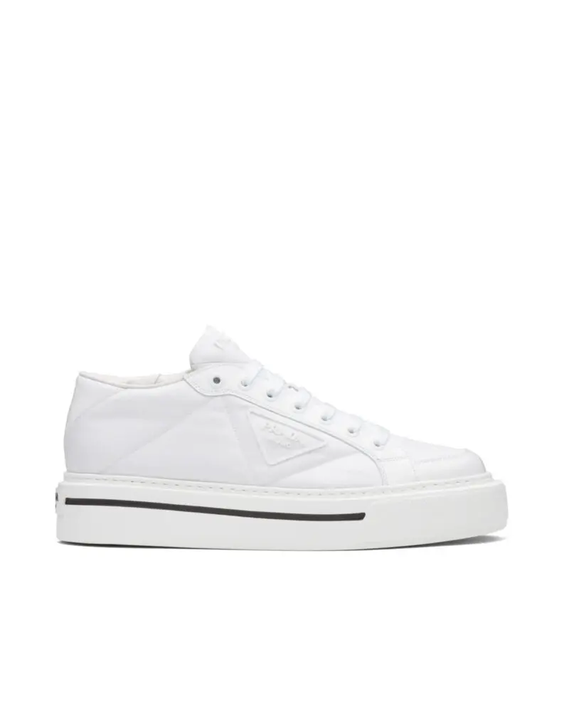 Prada Macro Re-Nylon And Brushed Leather Sneakers, White-20255115