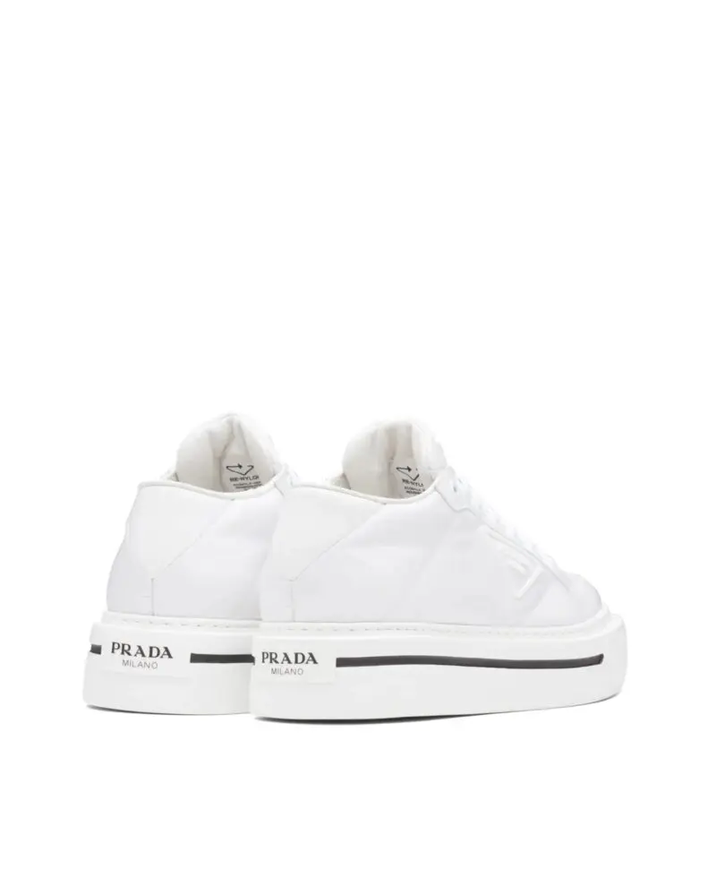 Prada Macro Re-Nylon And Brushed Leather Sneakers, White - Image 3