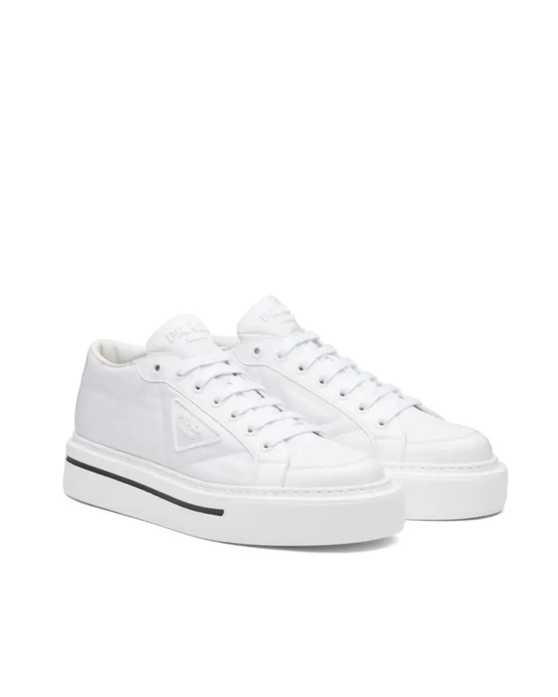 Prada Macro Re-Nylon And Brushed Leather Sneakers, White - Image 2