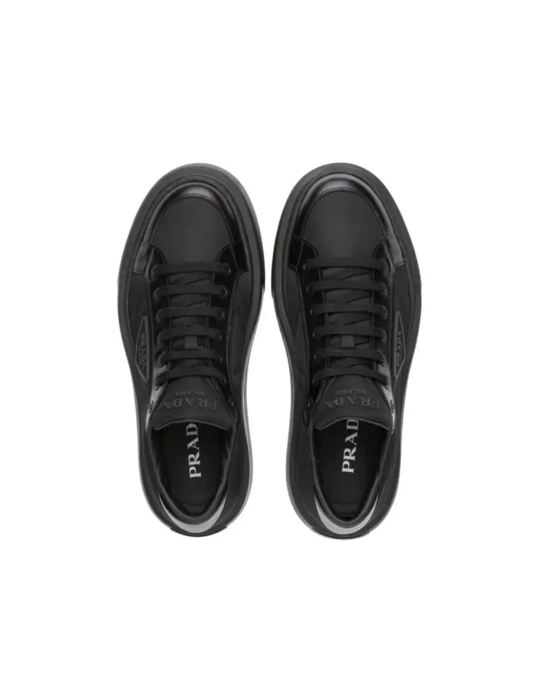 Prada Macro Re-Nylon And Brushed Leather Sneakers, Black - Image 4