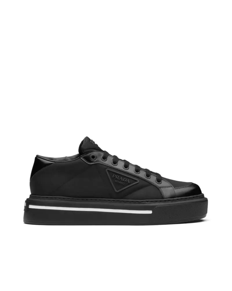 Prada Macro Re-Nylon And Brushed Leather Sneakers, Black-20255128