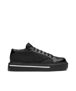 Prada Macro Re-Nylon And Brushed Leather Sneakers, Black-20255125