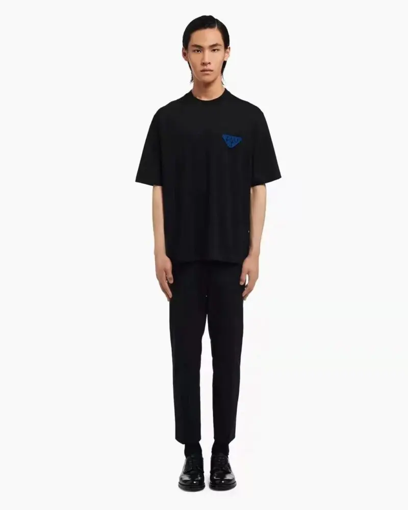 Prada Black Triangle-patch Oversized T-shirt - Image 2
