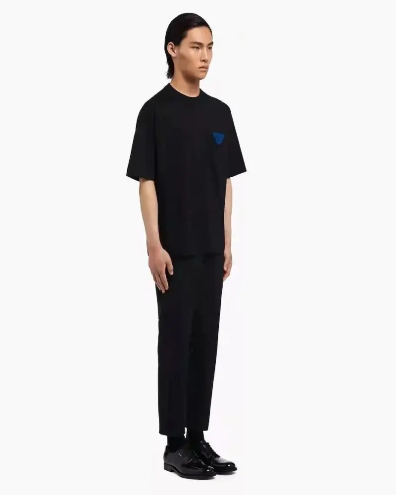 Prada Black Triangle-patch Oversized T-shirt - Image 3