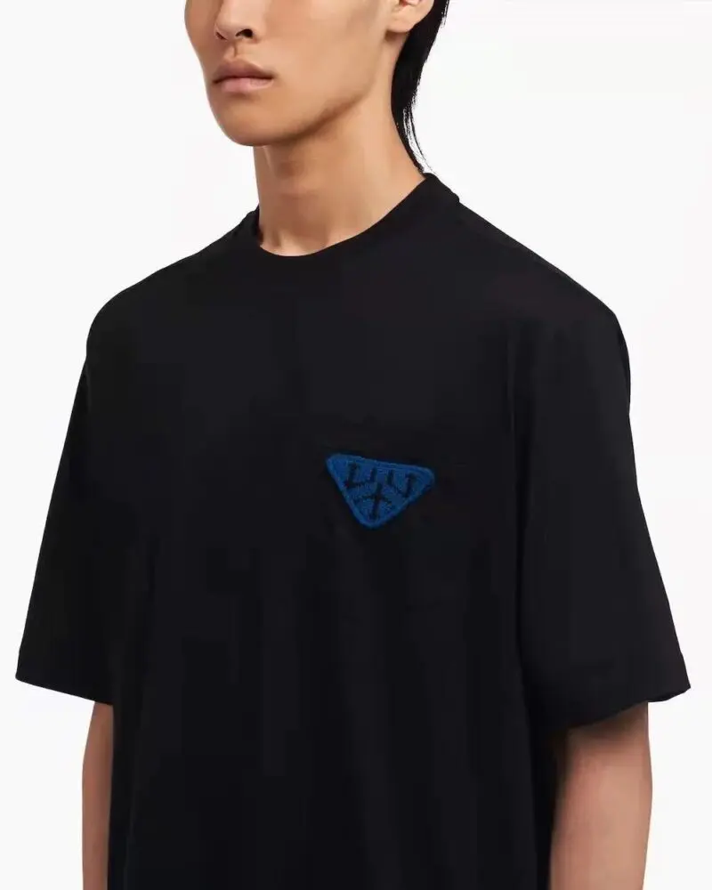 Prada Black Triangle-patch Oversized T-shirt - Image 4
