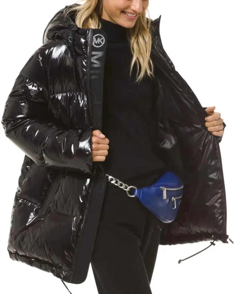 MICHAEL Michael Kors Hooded & Quilted Cire Down Jacket In Black - Image 5