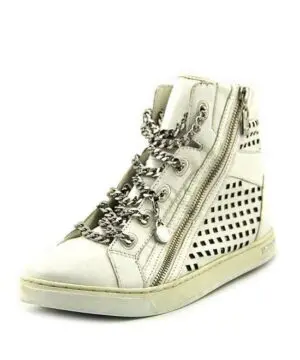 Michael Kors Urban Chain White High Top Side Zip Chain Sneakers-20233556