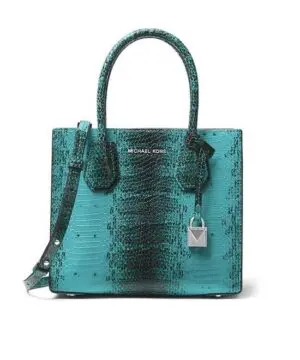 Michael Michael Kors Mercer Python Embossed Leather Medium Messenger Tile Blue-20224686