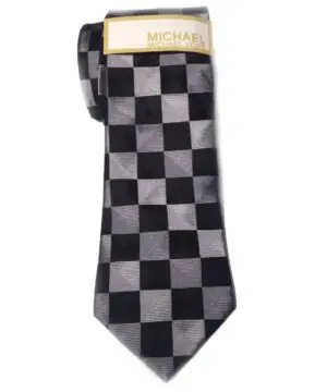 Michael Kors Regular Tie Mens Checkers Check Black Silk Neck Tie-20231897