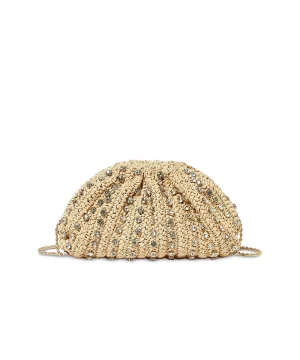 Jos' Bailey Embellished Pleated Raffia Clutch