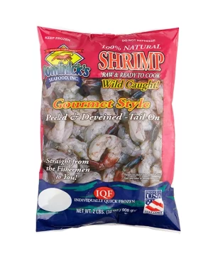 Wild Gulf Shrimp, Cleaned, Tail On, 36-40/lb, Frozen 2 Ib
