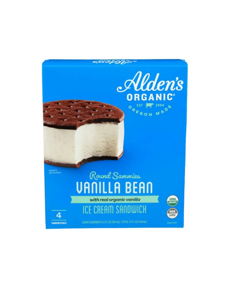 Aldens organic vanilla bean ice cream sandwiches 4 pack 01