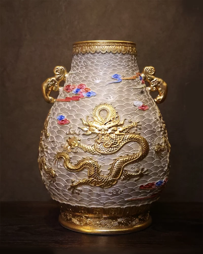 Painted Enamel Vase With Dragons and Ppeony Decoration (Copy)