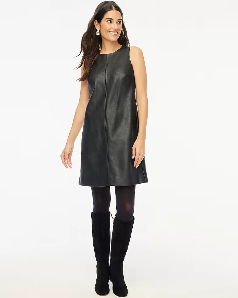 Faux-leather shift dress