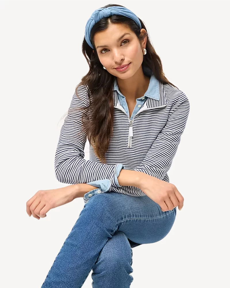 J. Crew Factory Striped terry half-zip pullover