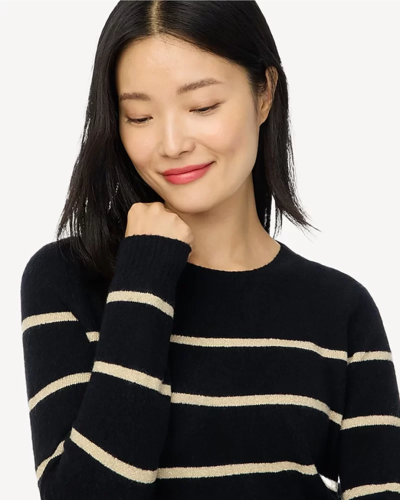 Shimmer striped crewneck in extra-soft yarn