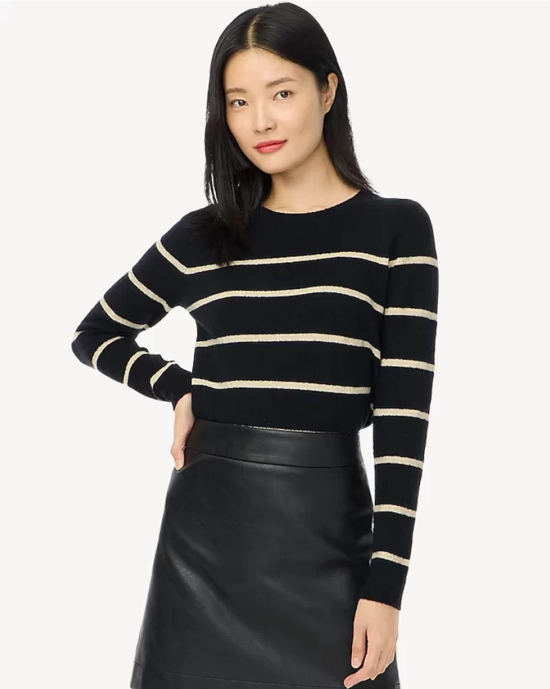 Shimmer striped crewneck in extra-soft yarn - image 2