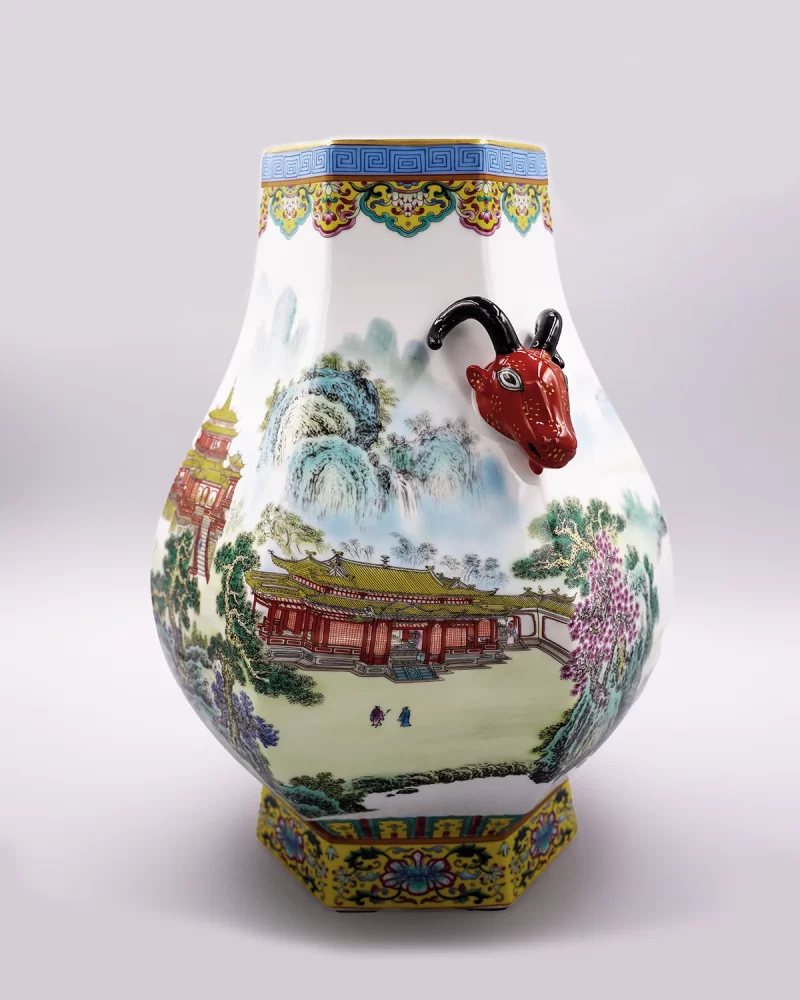 Qianlong Enamel Sheep Head Zun Vase - Image 2