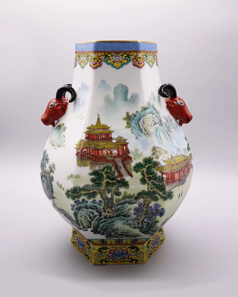 Qianlong Enamel Sheep Head Zun Vase