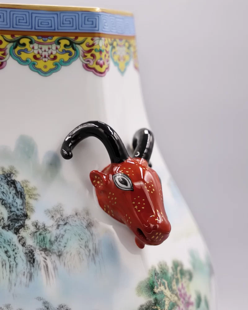 Qianlong Enamel Sheep Head Zun Vase - Image 3