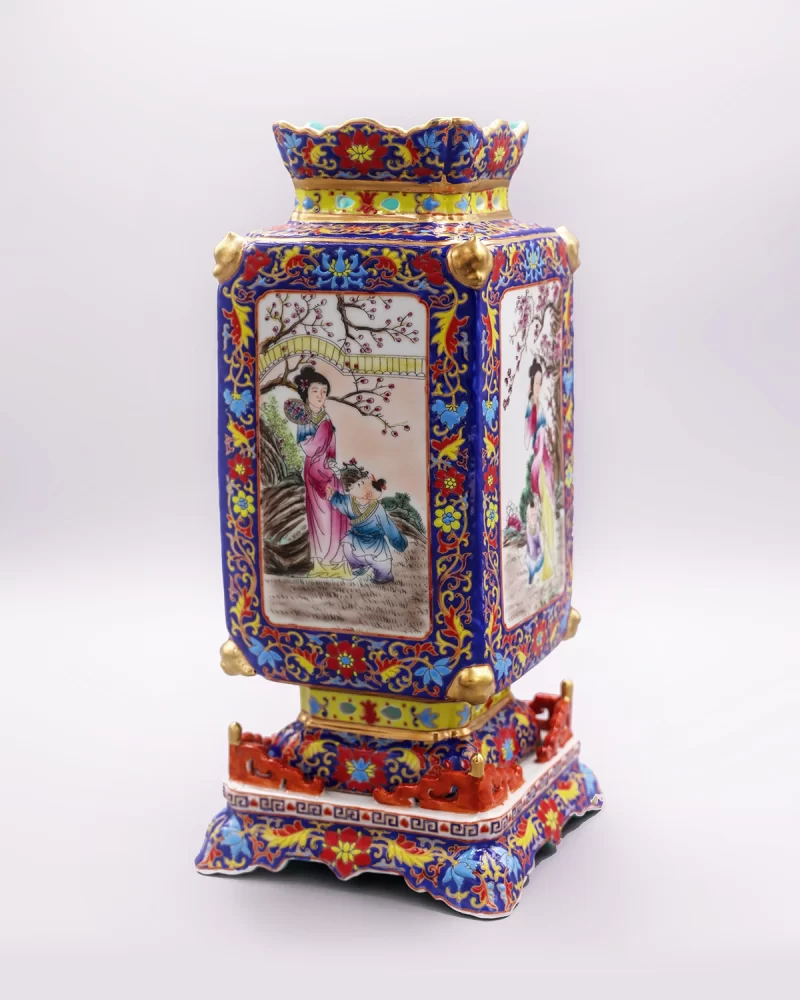 Old Qing Enamel Gold Beauty Vase - Image 2