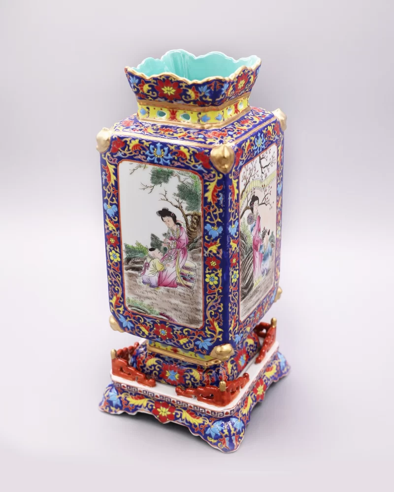 Old Qing Enamel Gold Beauty Vase - Image 3