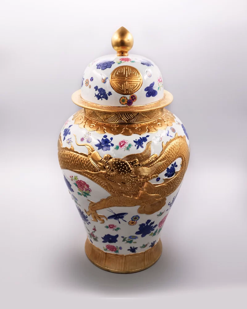 20.4" Rare China Wucai Porcelain Palace Dragon Pattern Flower Bottle Vase - Image 2