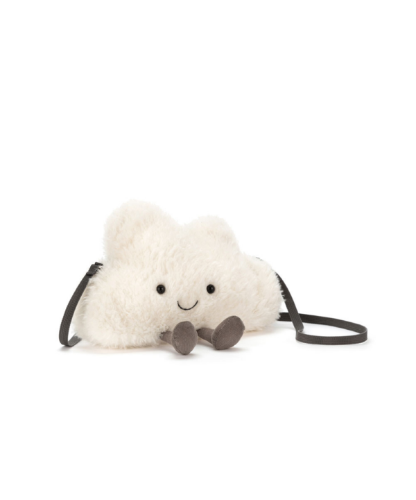 A white fluffy cloud shaped object with a strap