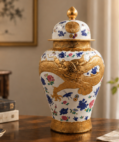 15.3" Rare Chinese Wucai Porcelain Palace Dragon Pattern Flower Bottle Vase – Reproduction - Image 6