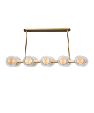 Vintage 5 Light Linear Chandelier 51", Antique Gold