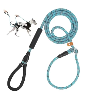 60“Double 2-Way Reflective Nylon Dog Leash with Support Handle and Solid Reel/Rod Design