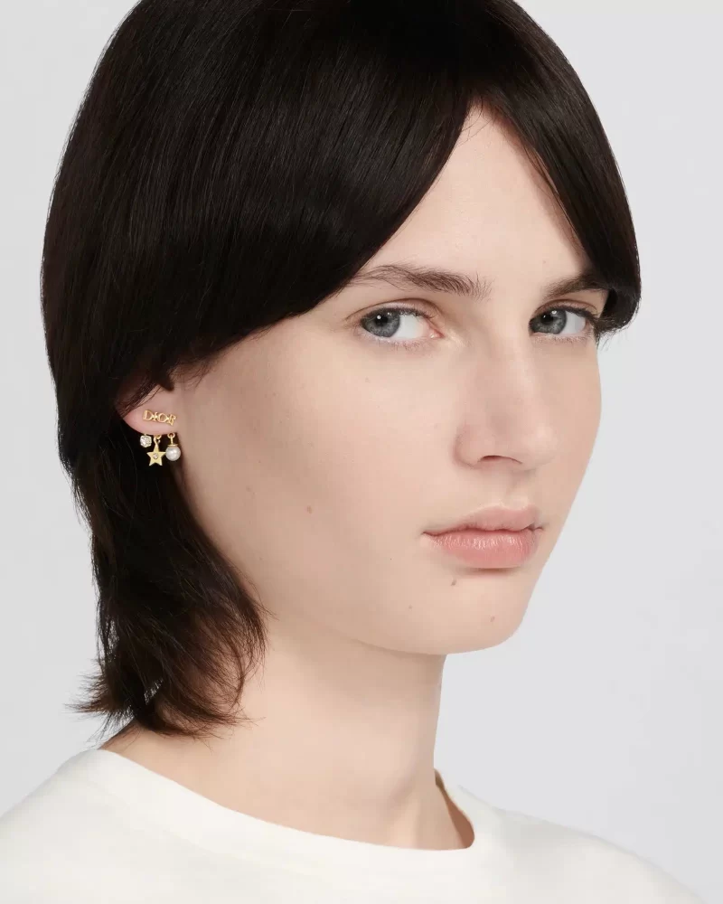 Dior Pearl Crystal Dio(r)evolution Earrings Aged Gold - Image 5