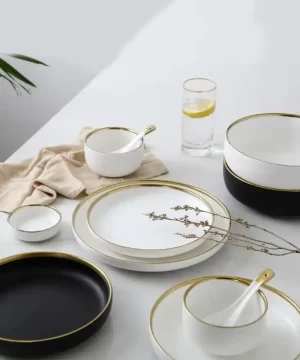 HTH Workshop Round Gold Stroke Ceramic Dinner Plate Collection-20219524