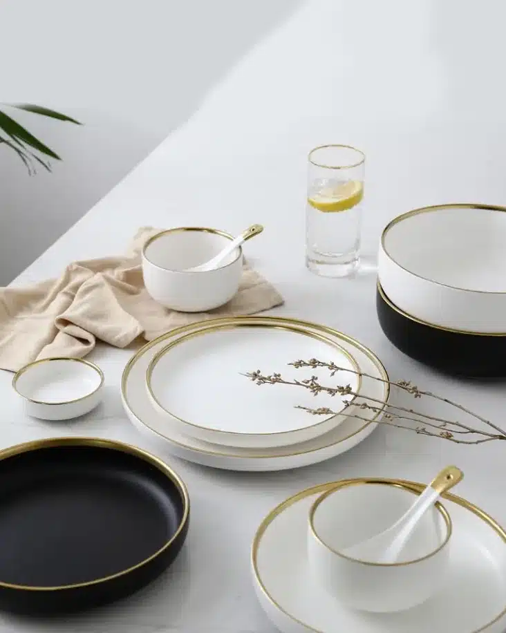 HTH Workshop Round Gold Stroke Ceramic Dinner Plate Collection-20219524