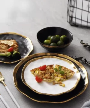 Luxury Gold Edges Ceramic Dinner Plate Set-20219624