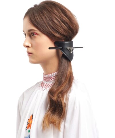 Prada White Leather Hair Clip - Image 10