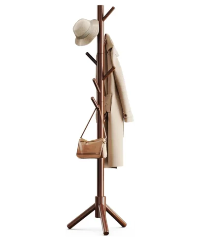 Sturdy Wooden Coat Tree with 8 Hooks, 3 Adjustable Sizes for Clothes, Hat Stand Used in Bedroom/Office/Entryway, - Image 9