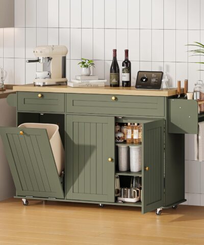 60" Mobile Kitchen Island: Power Outlet, Drop Leaf, Storage & Wheels