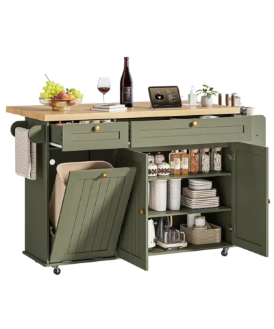 60" Mobile Kitchen Island: Power Outlet, Drop Leaf, Storage & Wheels - Image 12