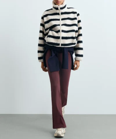OYSHO Striped Faux-Shearling Jacket with High Neck & Zip Fastening – Recycled Polyester - Image 3