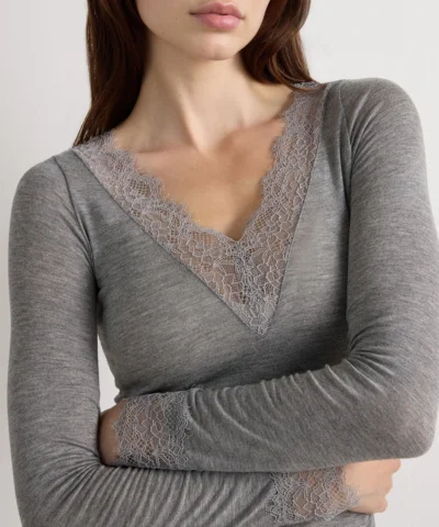 Intimissimi Ultralight Cashmere Lace Long Sleeve Shirt - Image 3