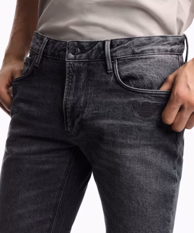 Alternative view of Emporio Armani J06 Slim-fit Washed Denim Jeans with Eagle Embroidery in Grey