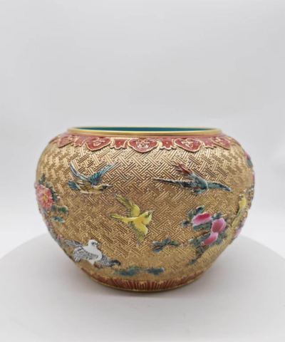Alternative view of Elegant Chinese-Style Porcelain Decorative Bowl with Gold Floral & Bird Design